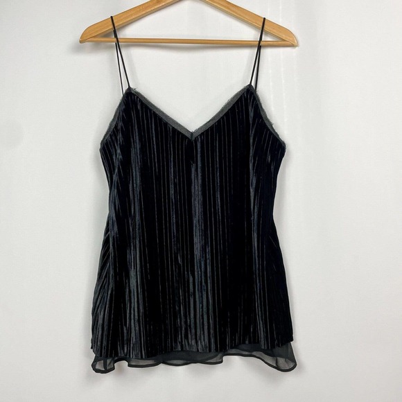 Massimo Dutti Tops - Massimo Dutti Plisse Pleat Camisole L Black Velvet